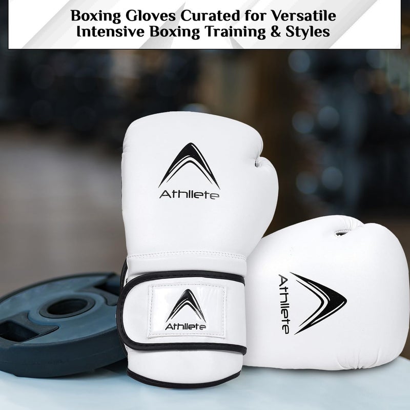 Athllete Men's Boxing Gloves 16 oz, White/Black, Training & Sparring, Muay Thai, MMA - Image 5